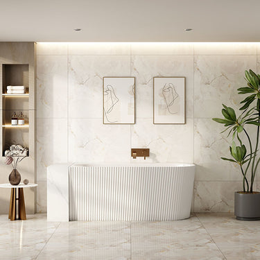 Rose V-Groove Corner Bathtub - Matt White
