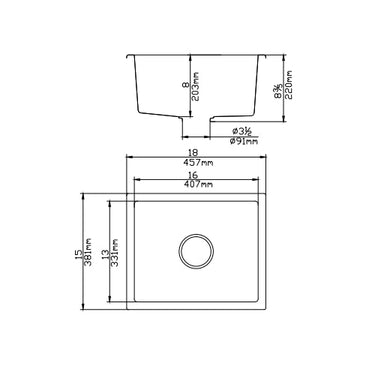 Quartz Undermount Kitchen Sink Single Bowl 381*457*220mm QZS3845-MB