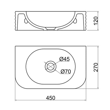 VIVO 45 Concrete D-Shape Wall-Hung Basin-Gray White
