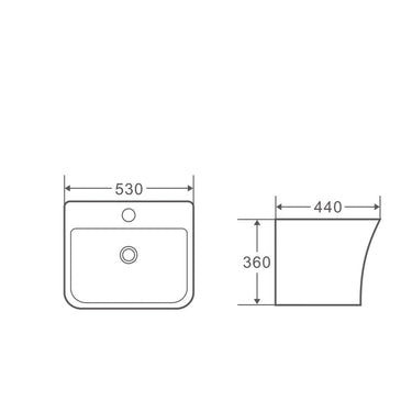 Zento 53S Semi-Pedestal Wall-Hung Basin