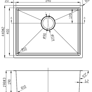 Eden Single Bowl Undermount Sink 93 degree   540mm