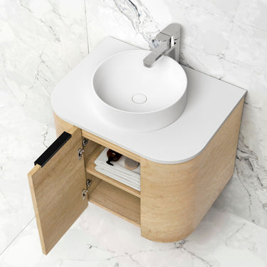 Bondi Wall Hung Curve Vanity Natural Oak (All Sizes) 600mm Cabinet Only
