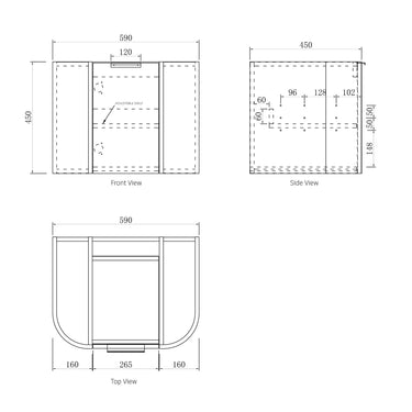 Bondi Wall Hung Curve Vanity Natural Oak (All Sizes) 600mm Cabinet Only