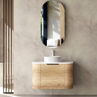 Bondi Wall Hung Curve Vanity Natural Oak (All Sizes) 750mm Cabinet Only