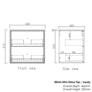 Boston Bevel Edge Vanity 600mm Cabinet Only