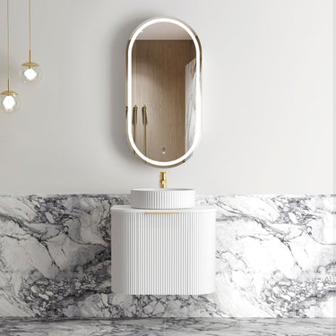 Bondi Fluted Wall Hung Curve Vanity Satin White (All Sizes) 600mm Cabinet Only