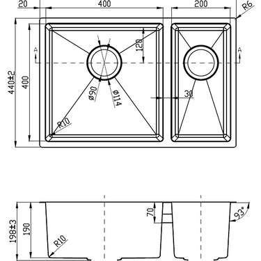 Eden 1 & 1/2 Bowl Above / Undermount Sink 93 degreee  670mm