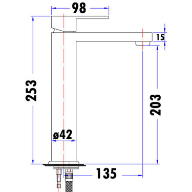 Rosa Basin Mixer High Rise line drawing