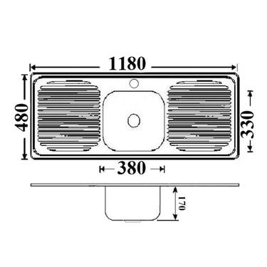 Single Bowl Double Drainer Sink   1180mm