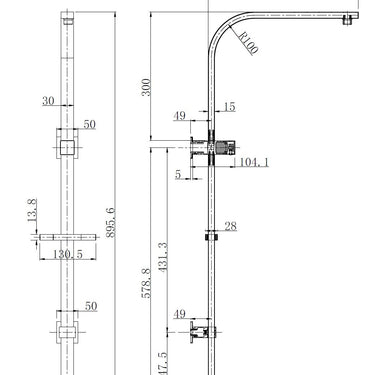 Zevio 250mm Argeng Gold Twin Shower On Rail Top Inlet Square