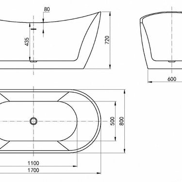 Viva 1700x800x720 Gloss White High Back Bathtub OF