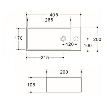 Compact Wall Hung 405x200x105 L/H Basin