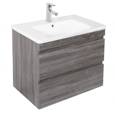 Dover 600mm Amazon Grey Wall Hung Vanity - Slimline Ceramic Top / Gloss white / 12 Oclock