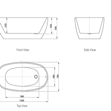 Vinny 1300x700x580 Gloss White Bathtub OF
