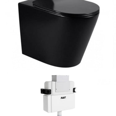 Alzano WF Rimless Pan Slim Seat - Matte Black / R&T Low Rise Inwall Cistern(Button Order Separately)