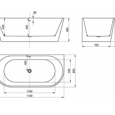 Verona 1700x800x580 Gloss White Back to Wall Bathtub OF