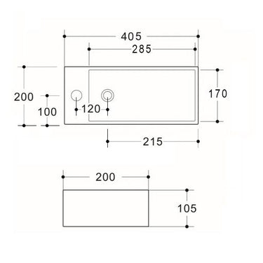 Compact Wall Hung 405x200x105 R/H Basin