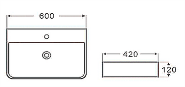 Oskar Wall Hung Square 600x420x120 Basin