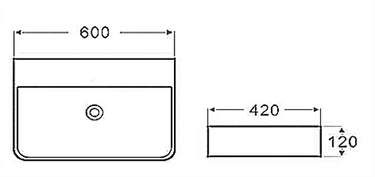 Oskar Wall Hung Square 600x420x120 NTH Basin