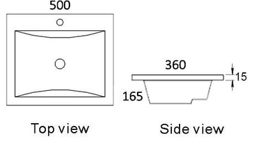 Semi Insert Square 500x360x165 Basin