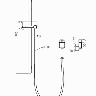 Taran Chrome Shower Rail with Square Handheld Shower Piece