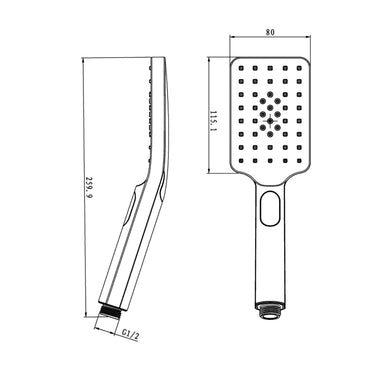 Taran Brushed Nickel Shower Rail with Square Handheld Shower Piece