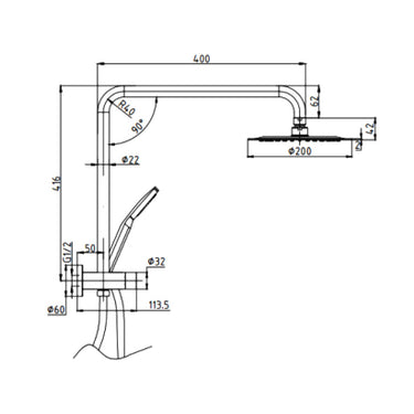 Roul 200mm Matte Black Twin Shower Half Rail Top Inlet Round