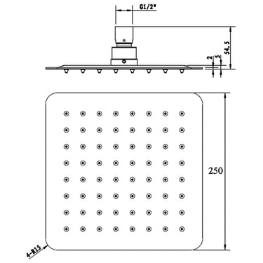 Zevio 250mm Matte Black Shower Head Stainless Steel Square
