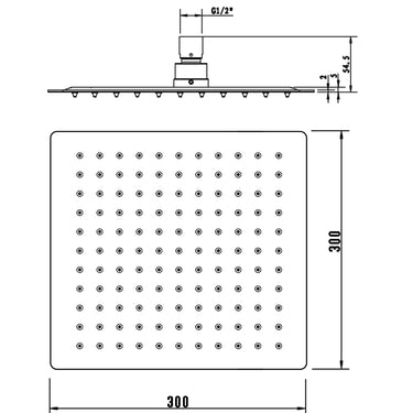 Zevio 300mm Chrome Shower Head Stainless Steel Square