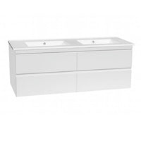 Dover 1200mm Gloss White Wall Hung Vanity Double Bowl - Cabinet Only / Not Required / Not Required