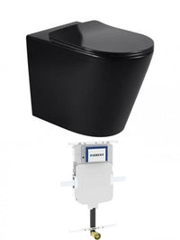 Alzano WF Rimless Pan Slim Seat - Matte Black / Geberit Inwall Cistern (Button Order Separately)