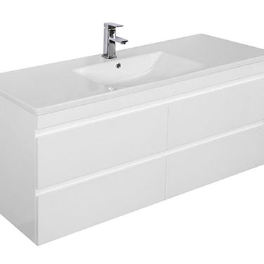 Dover 1200mm Gloss White Wall Hung Vanity - Slimline Ceramic Top / Gloss white / 12 Oclock