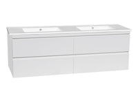 Dover 1500mm Gloss White Wall Hung Vanity - Slimline Ceramic Top / Gloss white / 12 Oclock