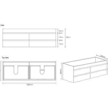 Dover 1500mm Gloss White Wall Hung Vanity - Slimline Ceramic Top / Gloss white / 12 Oclock