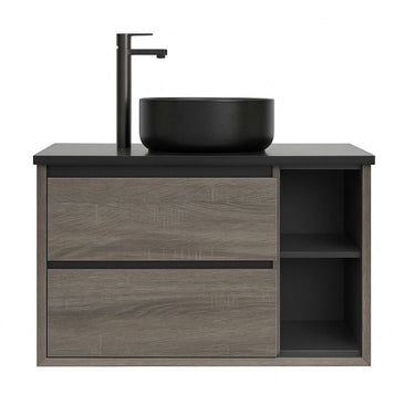Maximo 750mm Amazon Grey Wall Hung Vanity Right Hand - Clearance Top / RockPlate Empire Black / 10 Oclock