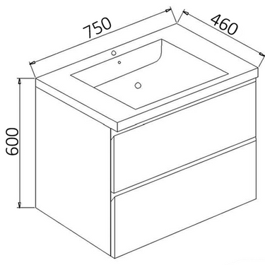 Dover 750mm Gloss White Wall Hung Vanity - Cabinet Only / Not Required / Not Required