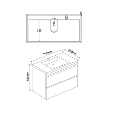 Dover 750mm Gloss White Wall Hung Vanity - Cabinet Only / Not Required / Not Required