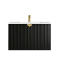 Marlo Fluted 900mm Matte Black Wall Hung Vanity with Empire Black Top 10TH