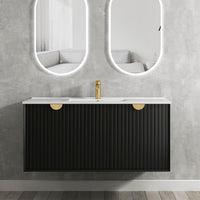 Marlo Fluted 1200mm Matte Black Wall Hung Vanity with Amani Grey Top 12TH