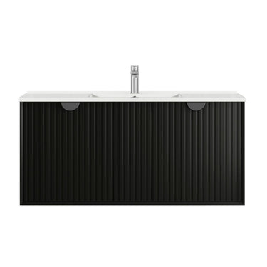 Marlo Fluted 1200mm Matte Black Wall Hung Vanity with Empire Black Top 10TH