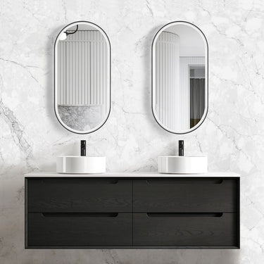Byron 1500mm Black Oak Wall Hung Vanity with Empire Black Top 12TH