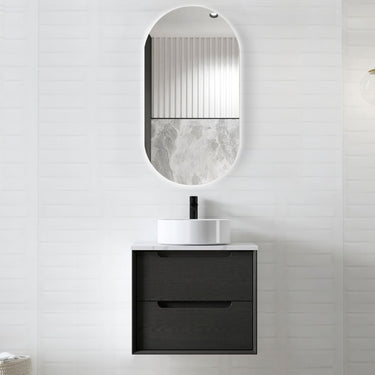 Byron 600mm Black Oak Wall Hung Vanity with Amani Grey Top 10TH