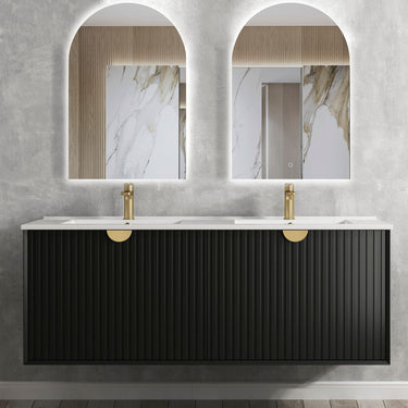 Marlo Fluted 1500mm Matte Black Wall Hung Vanity with Empire Black Top NTH