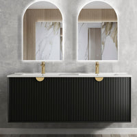 Marlo Fluted 1500mm Matte Black Wall Hung Vanity with Amani Grey Top 12TH