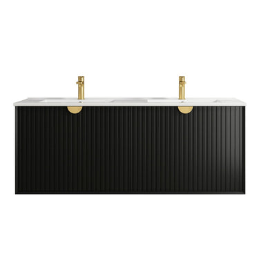 Marlo Fluted 1500mm Matte Black Wall Hung Vanity with Amani Grey Top 10 & 2TH