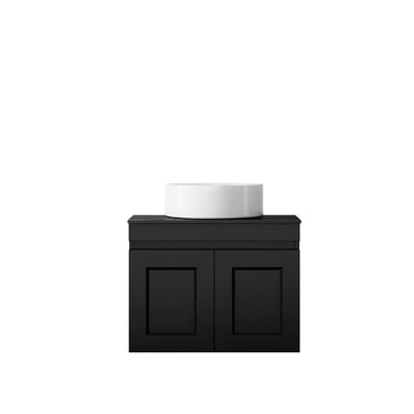 Hampton Mark II 600mm Satin Black Wall Hung Vanity with Amani Grey Top NTH