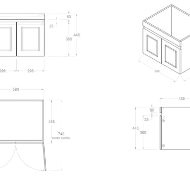 Hampton Mark II 600mm Satin Black Wall Hung Vanity with Amani Grey Top 10TH