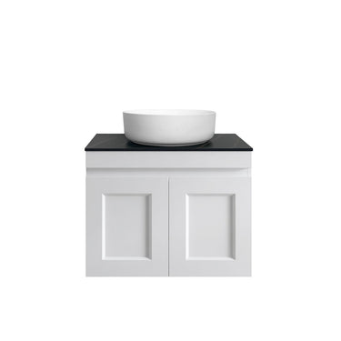Hampton Mark II 600mm Satin White Wall Hung Vanity with Empire Black Top 2TH