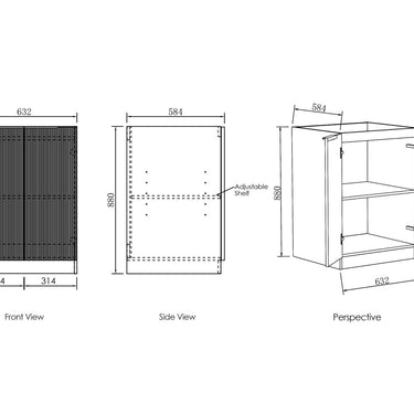 Bondi Fluted Laundry 630 White Base Cabinet