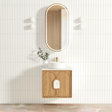 Laguna 600mm Natural American Oak Wall Hung Vanity with Undermount Natural Carrara Marble Top & Basin